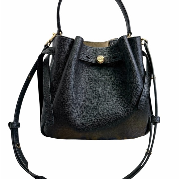 Tory Burch Romy  Black Pebble Leather Bucket Bag - Picture 5 of 12